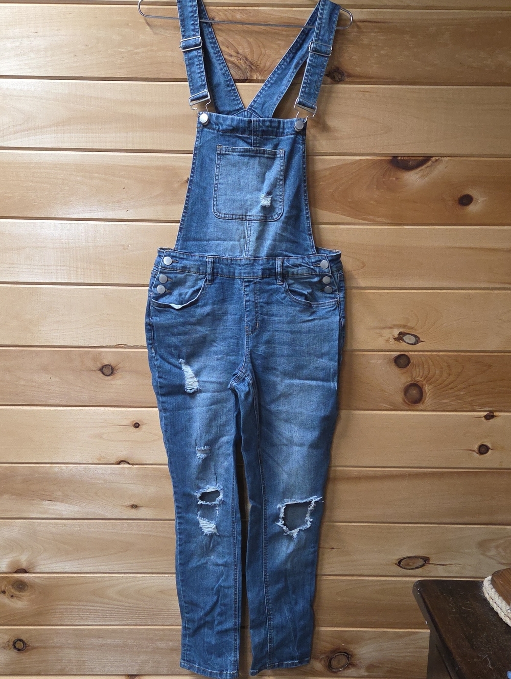 Dollhouse Distressed Denim Overalls - Blue Wash